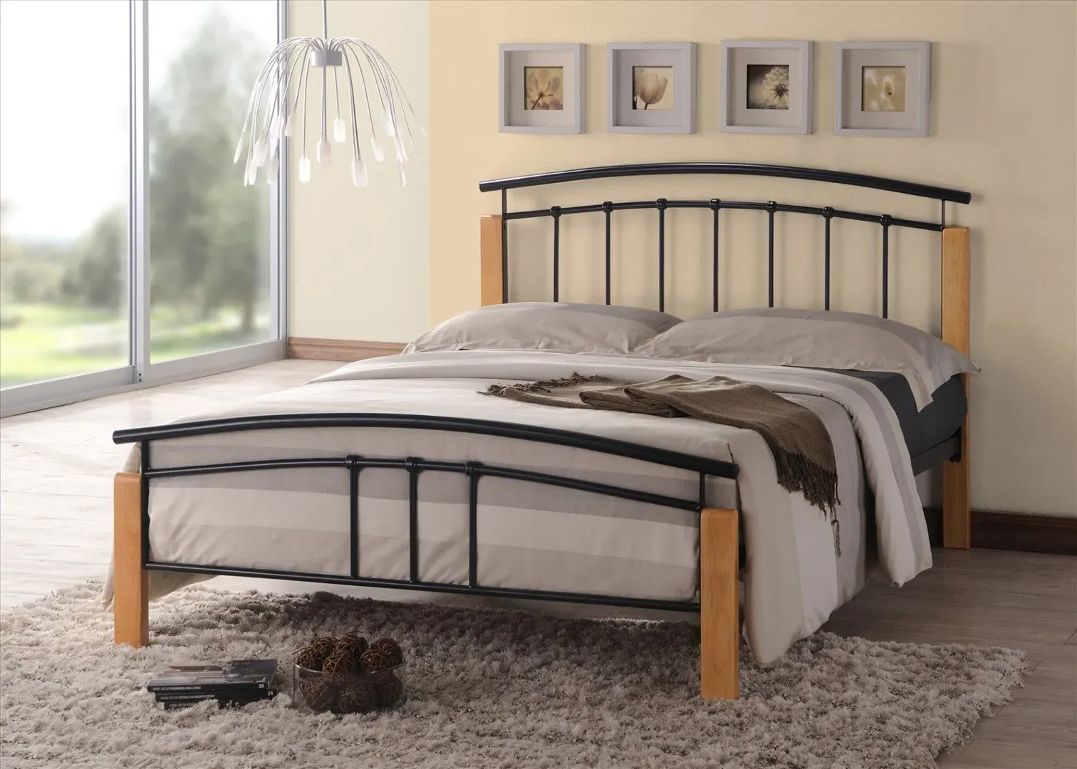 Double Bed Frame with Curved Bars - Black, Metal image