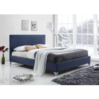 Double Bed Frame with Diamond Stitch - Blue, Fabric