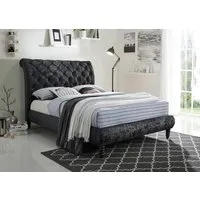 Double Bed Frame with Headboard - Black, Velvet