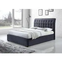 Double Bed Frame with Headboard - Dark Grey, Fabric