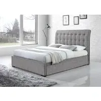 Double Bed Frame with Headboard - Light Grey, Fabric