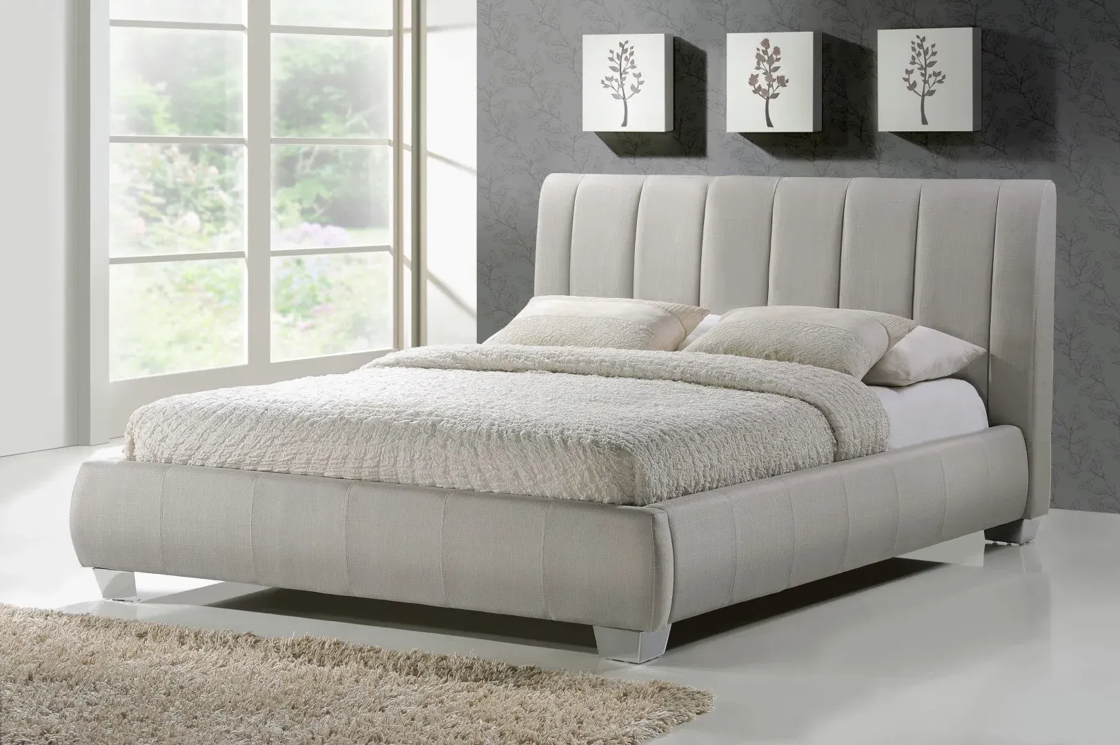 Double Bed Frame with Padded Headboard - Sand image