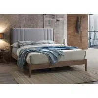 Double Bed Frame with Slats - Light Grey, Fabric
