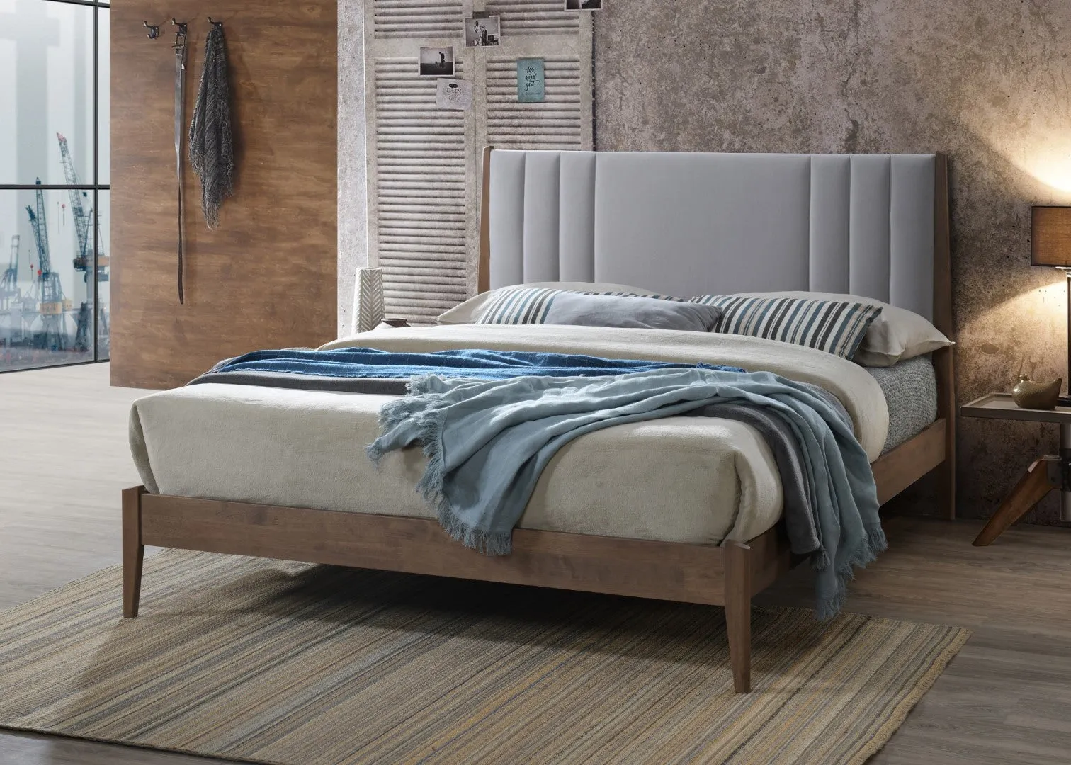 Double Bed Frame with Slats - Light Grey, Fabric image