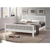 Double Bed Frame with Slats - White, Wood