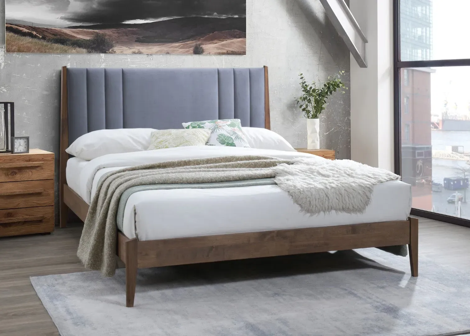 Double Bed Frame with Sprung Slats - Dark Grey image