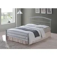 Double Bed Frame with Sprung Slats - Silver, Metal