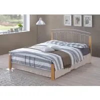 Double Bed Frame with Sprung Slats - Silver, Metal