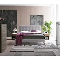 Double Bed Frame with Stitching - Grey, Fabric