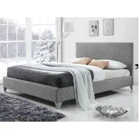 Double Bed Frame with Storage - Light Grey, Fabric