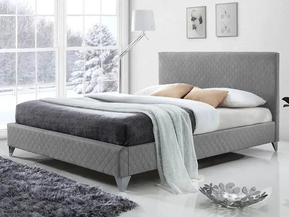 Double Bed Frame with Storage - Light Grey, Fabric