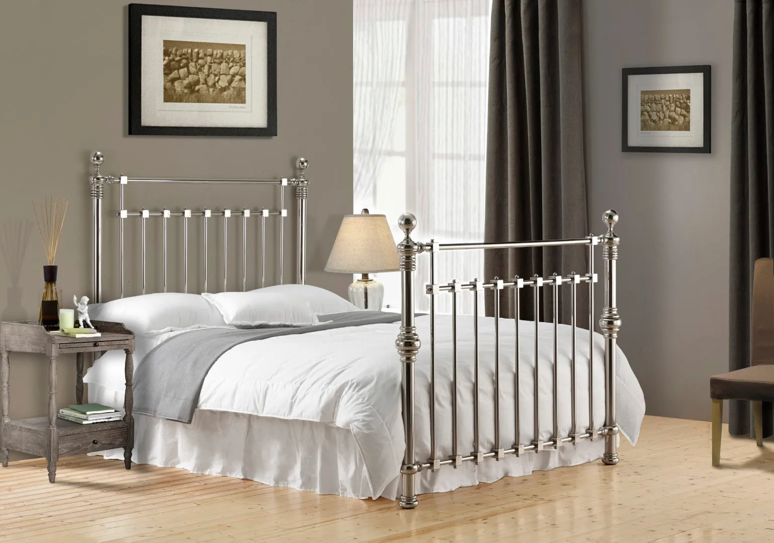 King Size Bed Frame with Finials - Chrome, Metal