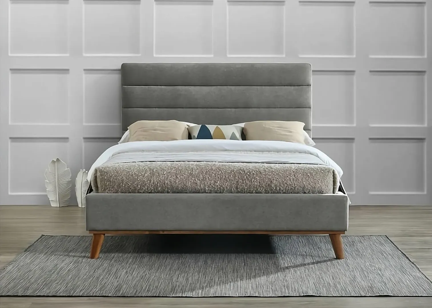 King Size Bed Frame with Sprung Slats - Light Grey, Fabric