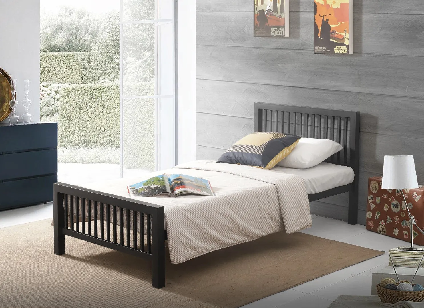 Single Bed Frame - Charcoal Black, Metal image