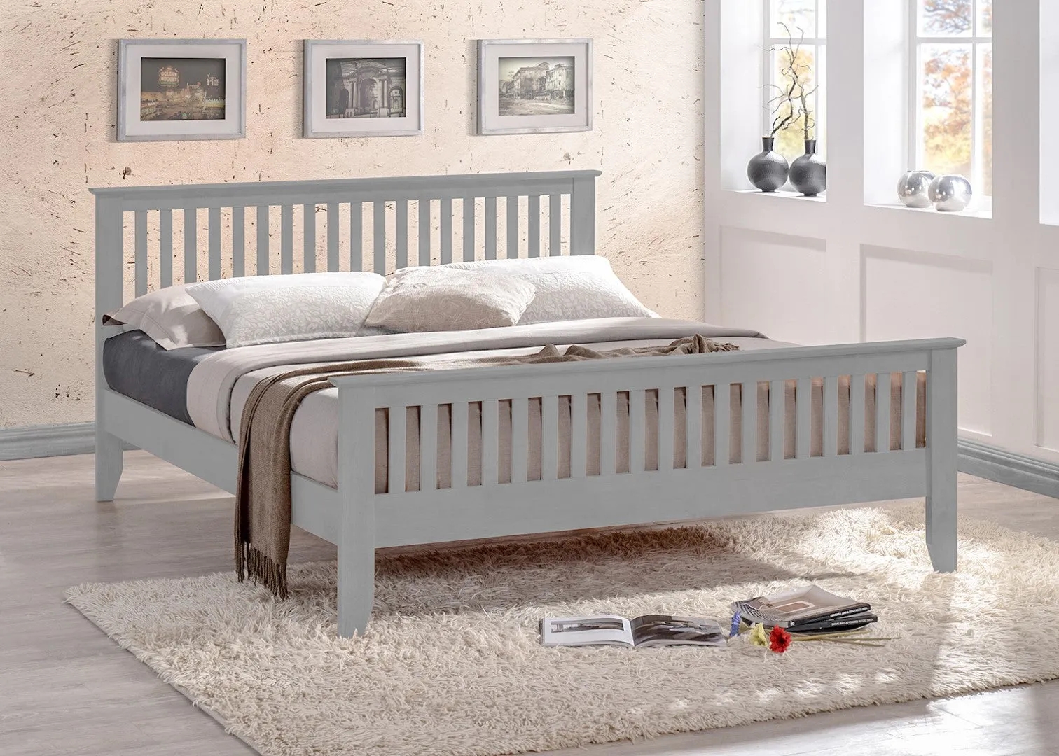 Single Bed Frame Shaker Style - Grey, Wood image