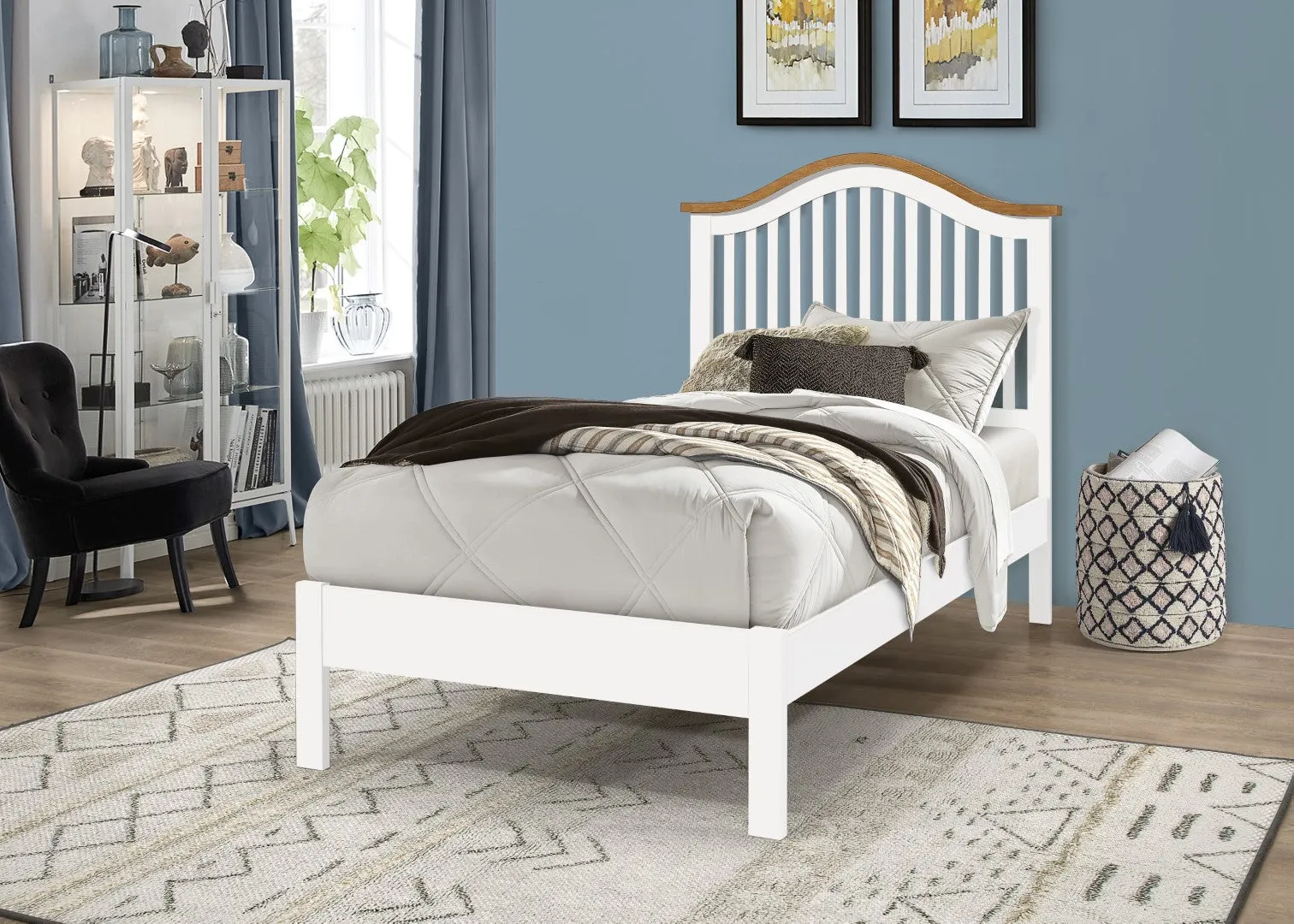Single Bed Frame Shaker Style - White, Hevea Wood image