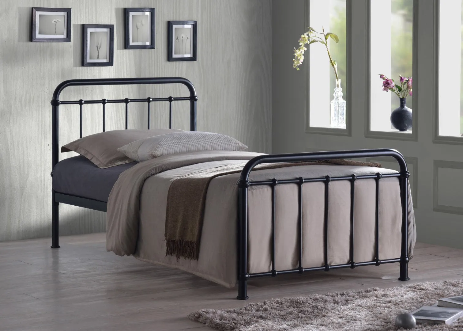 Single Bed Frame Victorian Style - Black, Metal image
