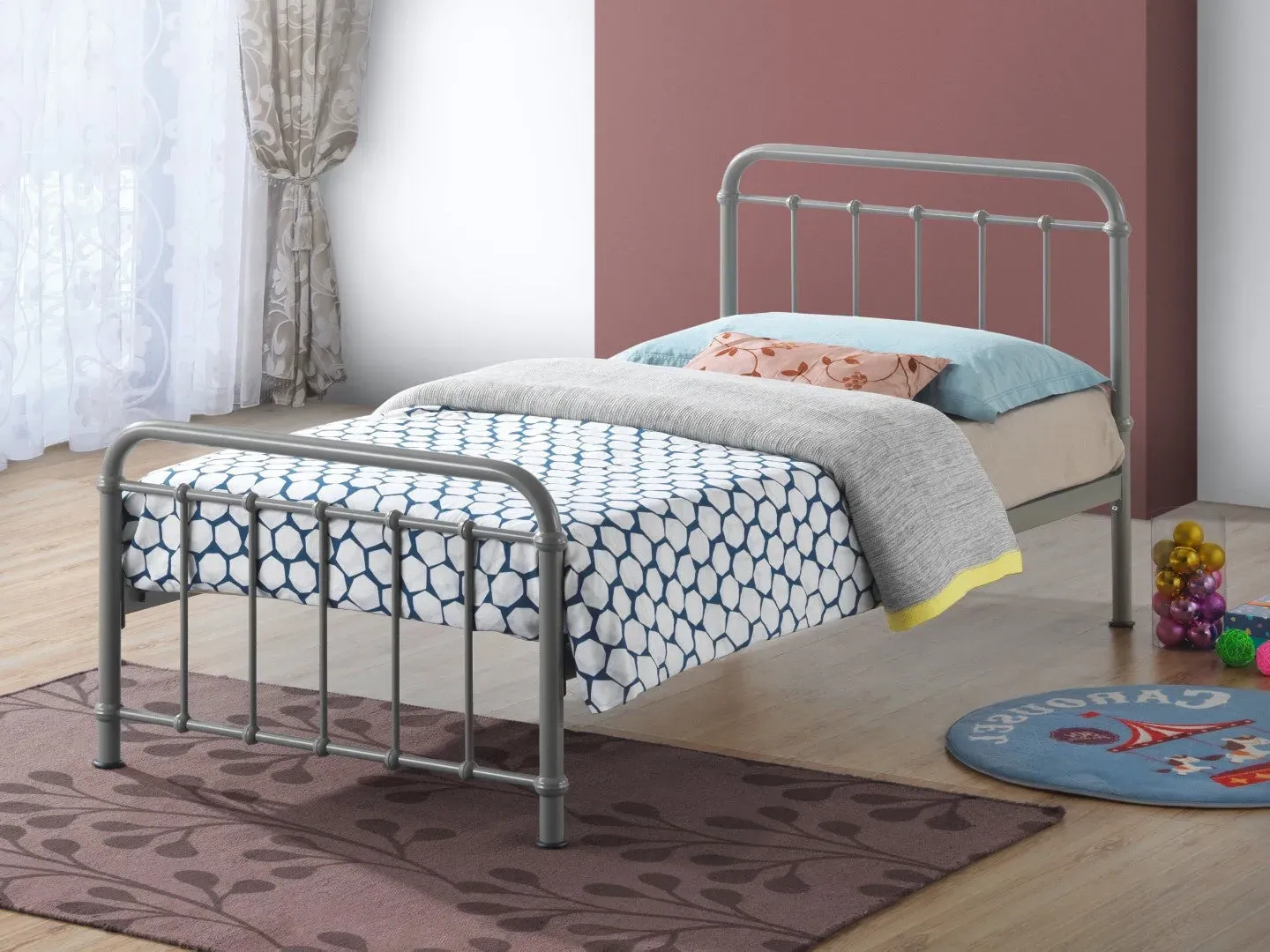 Single Bed Frame Victorian Style - Pebble, Metal image