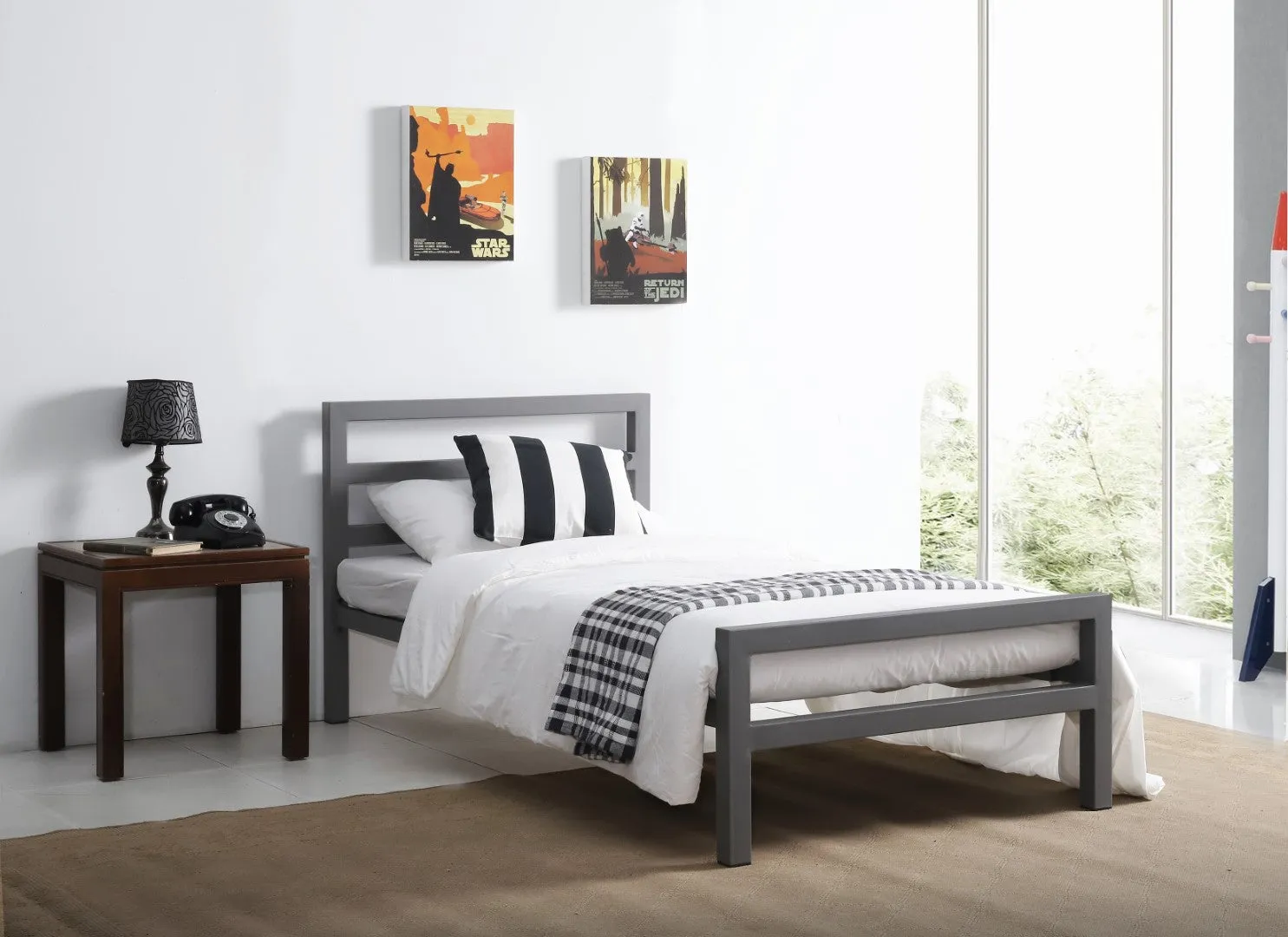 Single Bed Frame with Slats - Grey, Metal image