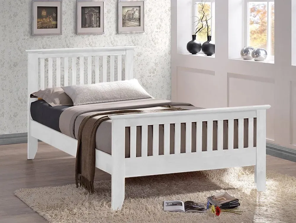 Single Bed Frame with Slats - White, Wood image
