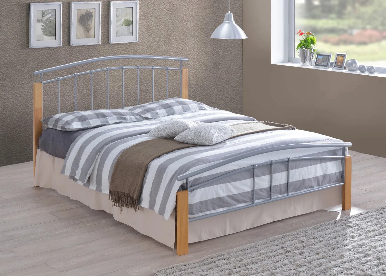 Single Bed Frame with Sprung Slats - Silver, Metal image