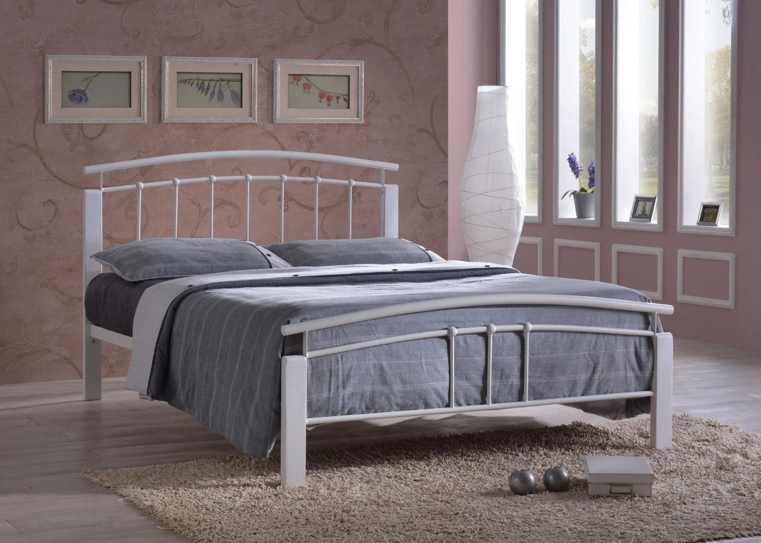 Single Bed Frame with Sprung Slats - White, Metal image