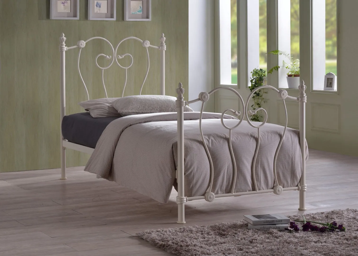 Single Metal Bed Frame - Ivory, Victorian Style image
