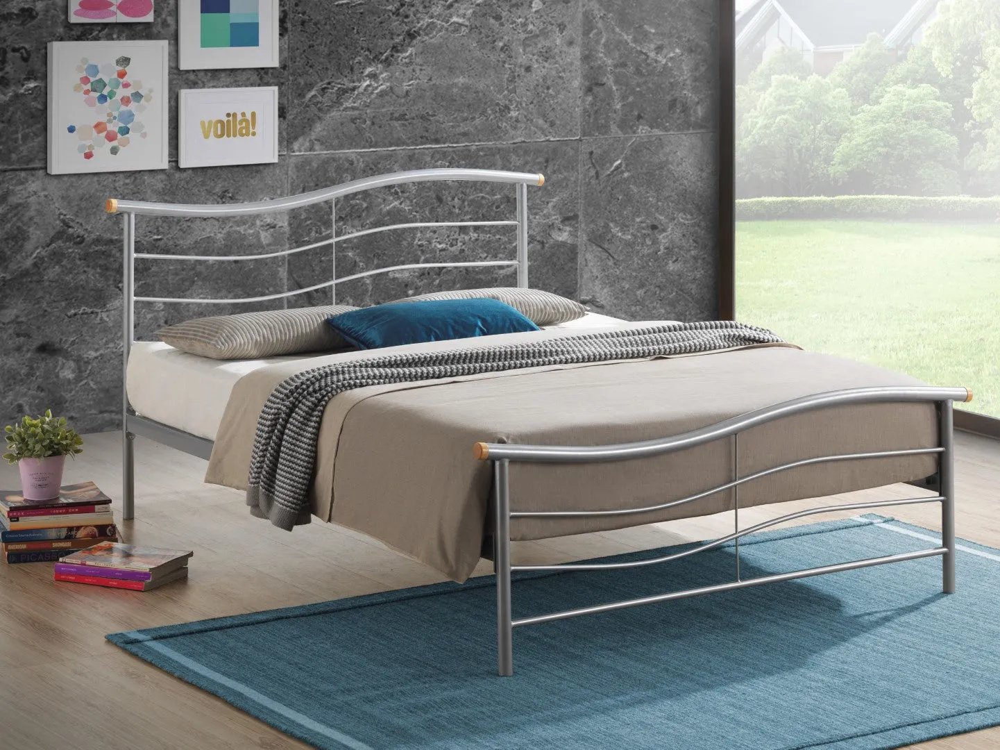 Single Metal Bed Frame with Slats - Silver image