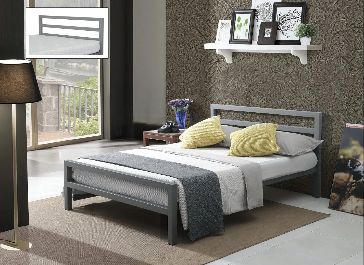 Small Double Bed Frame - Grey, Metal image