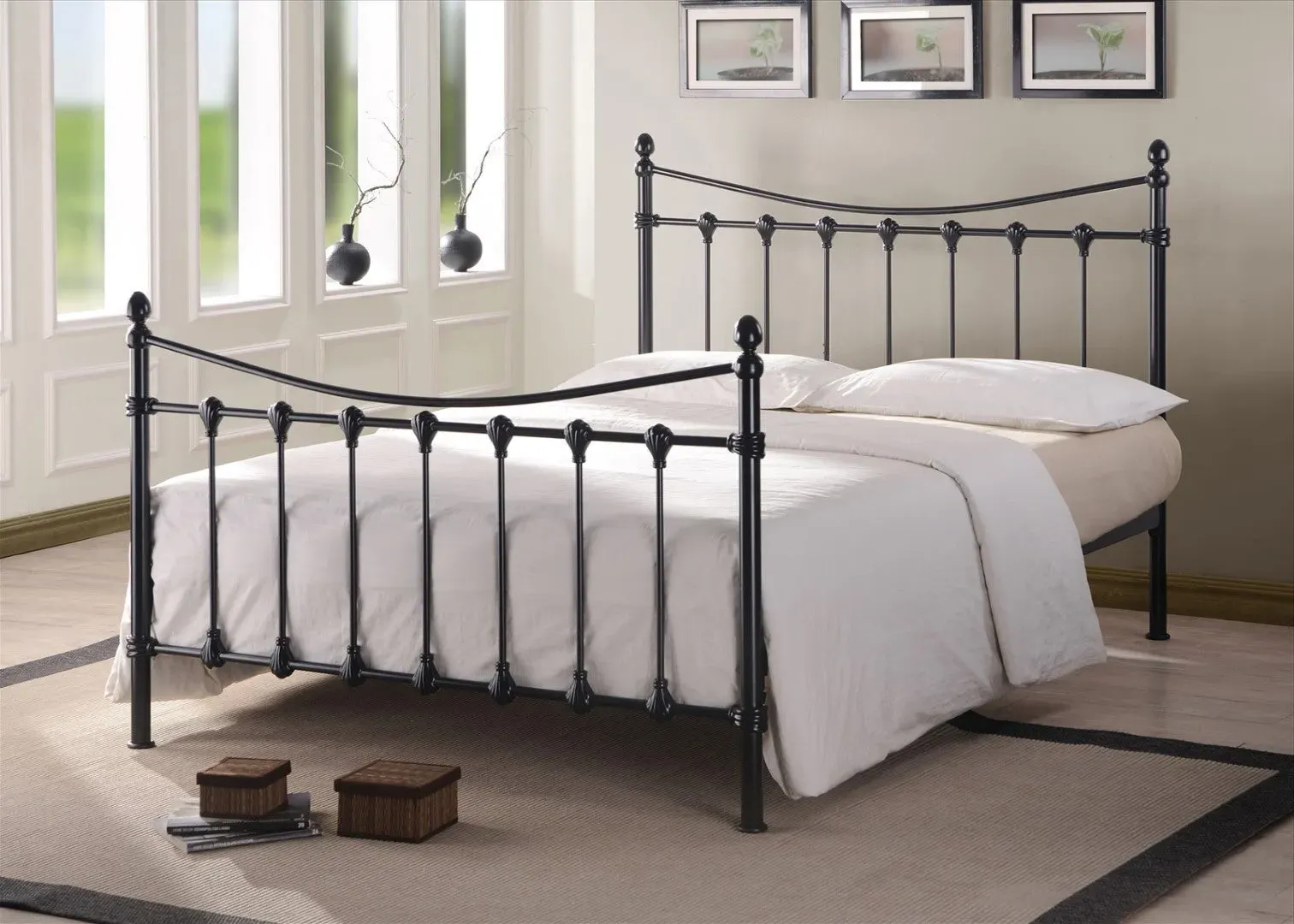 Small Double Bed Frame Victorian - Black, Metal