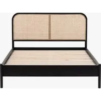 King Size Bed with Rattan Headboard - Black, Oak alternate view