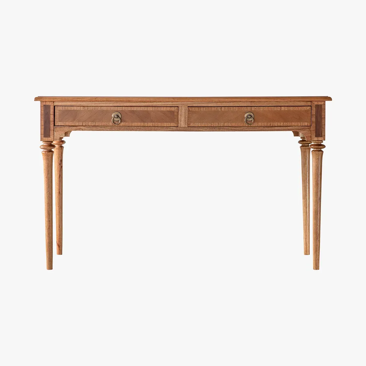 Two Drawer Desk with Carved Legs - Brown, Wood product