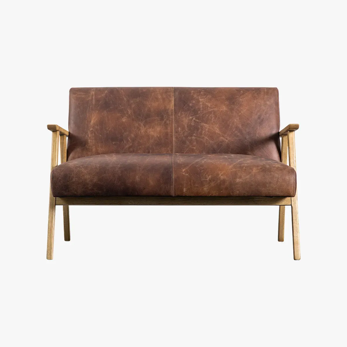 2-Seater Sofa Retro Style - Brown, Leather product