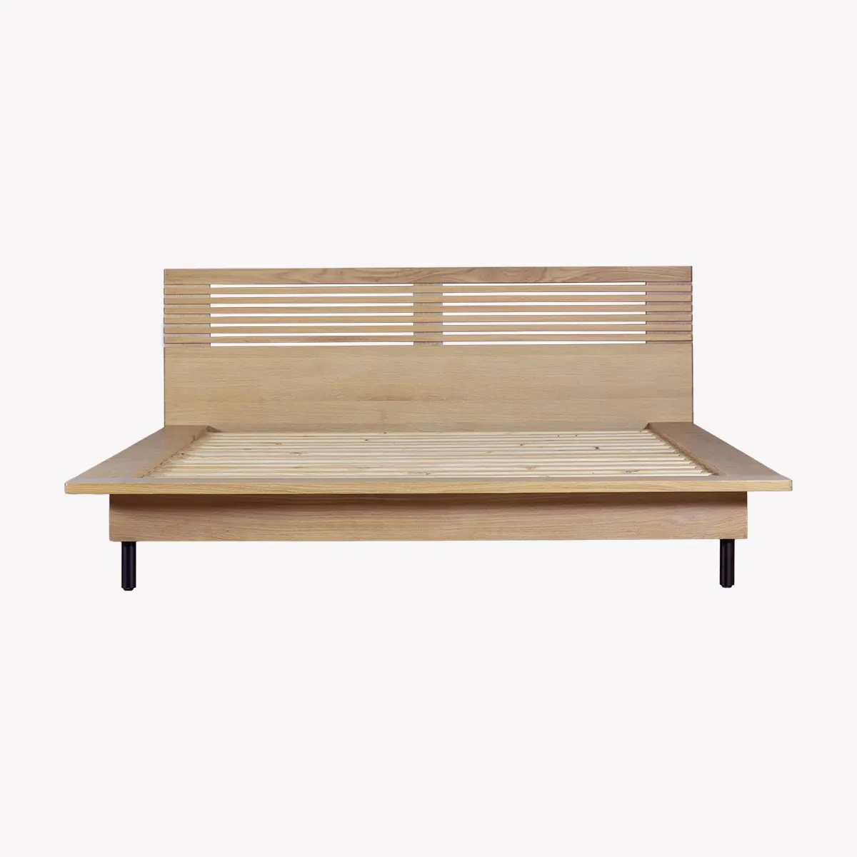 Double Bed Frame with Oak Details - Brown, Wood product