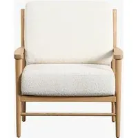 Armchair with Rattan Back - Cream, Oak Wood alternate view