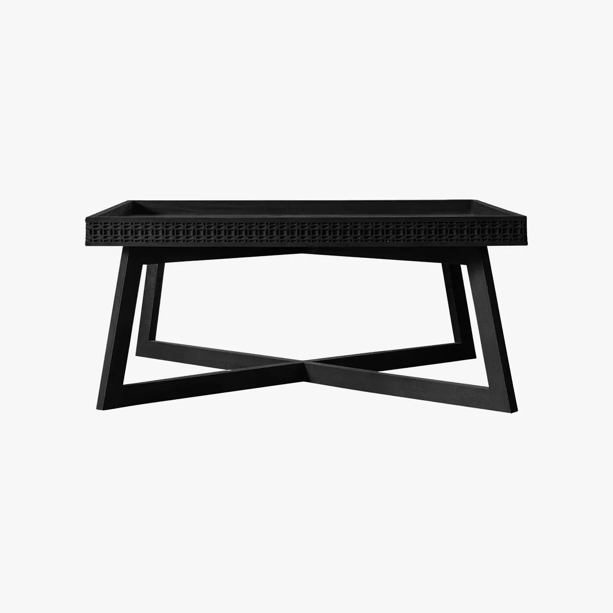 Coffee Table with Patterned Frieze - Black, Wood product