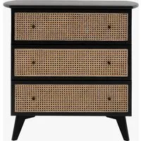 3-Drawer Chest with Rattan Panels - Black, Oak alternate view