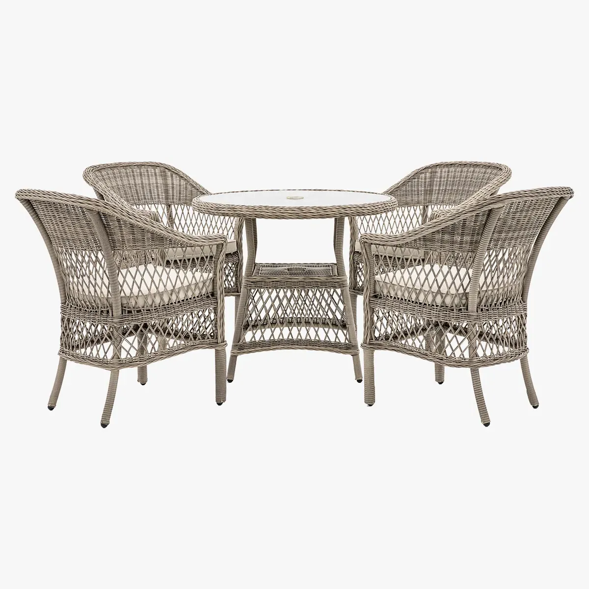 Lingerer 4-Seater Round Outdoor Dining Set - Stone, PE Rattan product