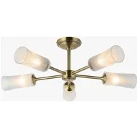 Adana 5-Light Semi Flush Ceiling Light - Antique Brass, Clear Ribbed Glass by Perch & Parrow, alternate view