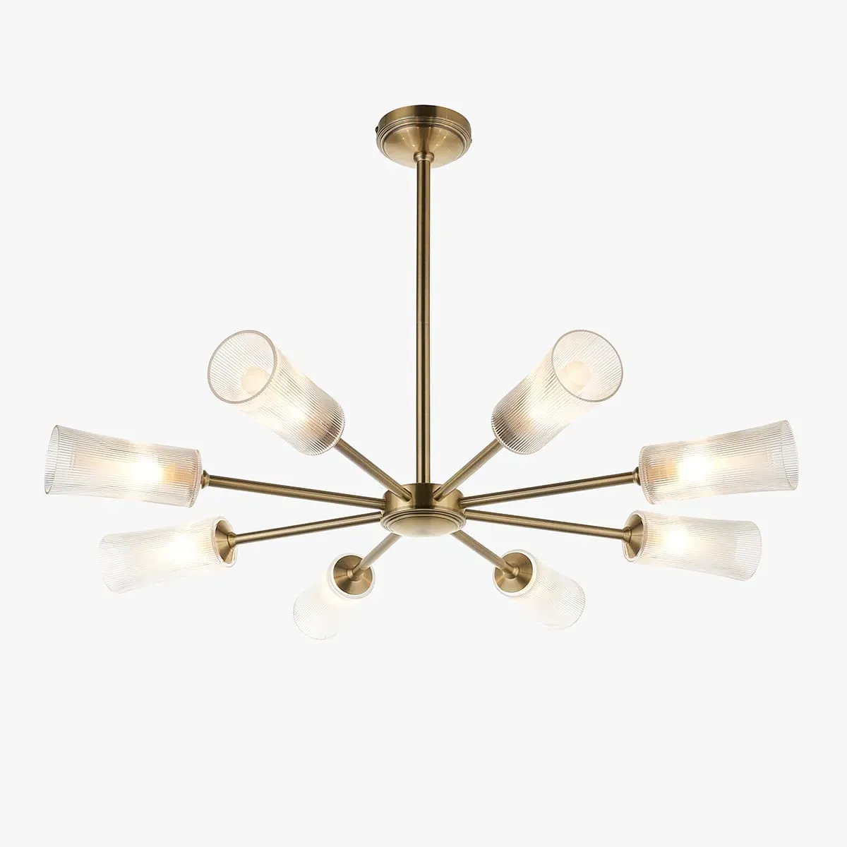 Adana 8-Light Pendant Light - Antique Brass, Clear Ribbed Glass by Perch & Parrow