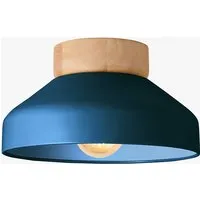 Albert Flush Fitting Ceiling Light - Navy Blue, Steel & Wood by Perch & Parrow, alternate view