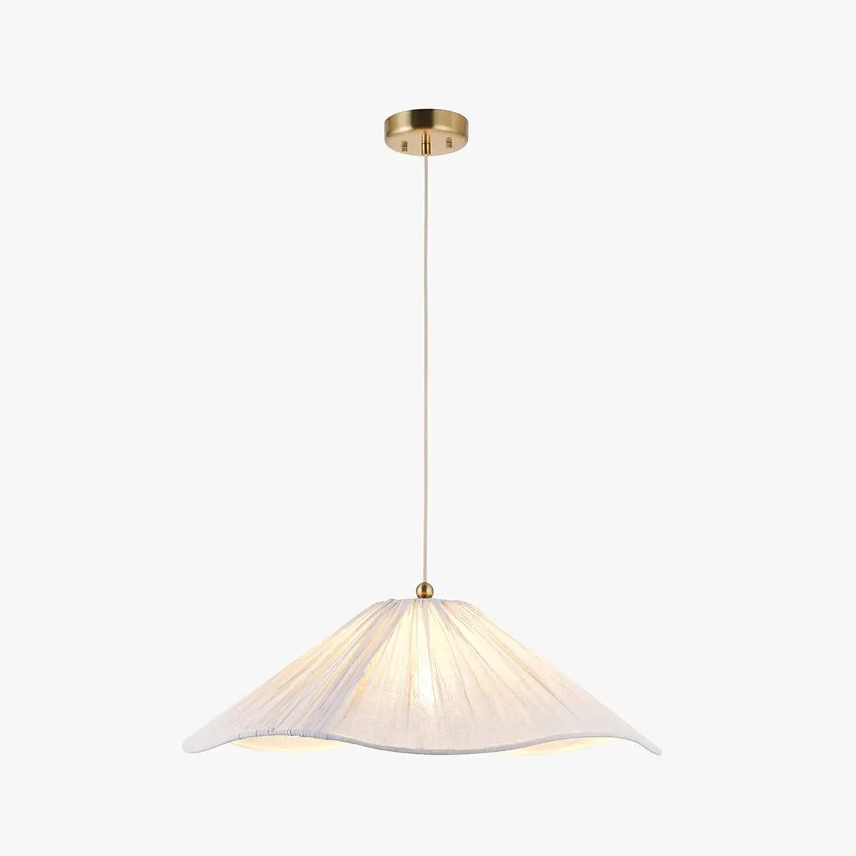 Alessia Grand Pendant Light - Brushed Aged Brass, Vintage White Fabric by Perch & Parrow