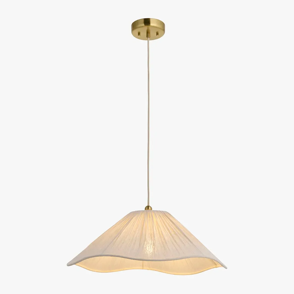 Alessia Pendant Light - Brushed Aged Brass, Vintage White Fabric by Perch & Parrow