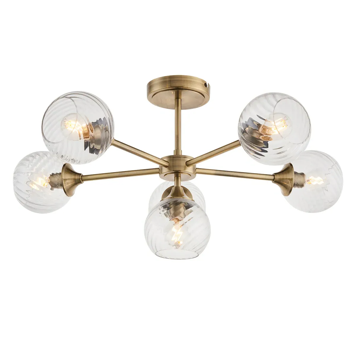 Allison Spiral Glass 6-Light Semi Flush Light - Brass product