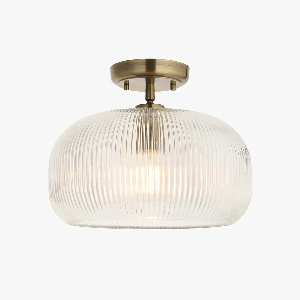Anita Flush Ceiling Light - Antique Brass, Clear Ribbed Glass by Perch & Parrow
