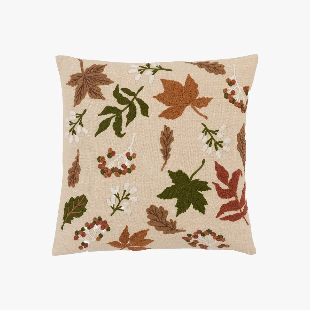 Autumnal Embroidered Leaves Cushion by Perch & Parrow