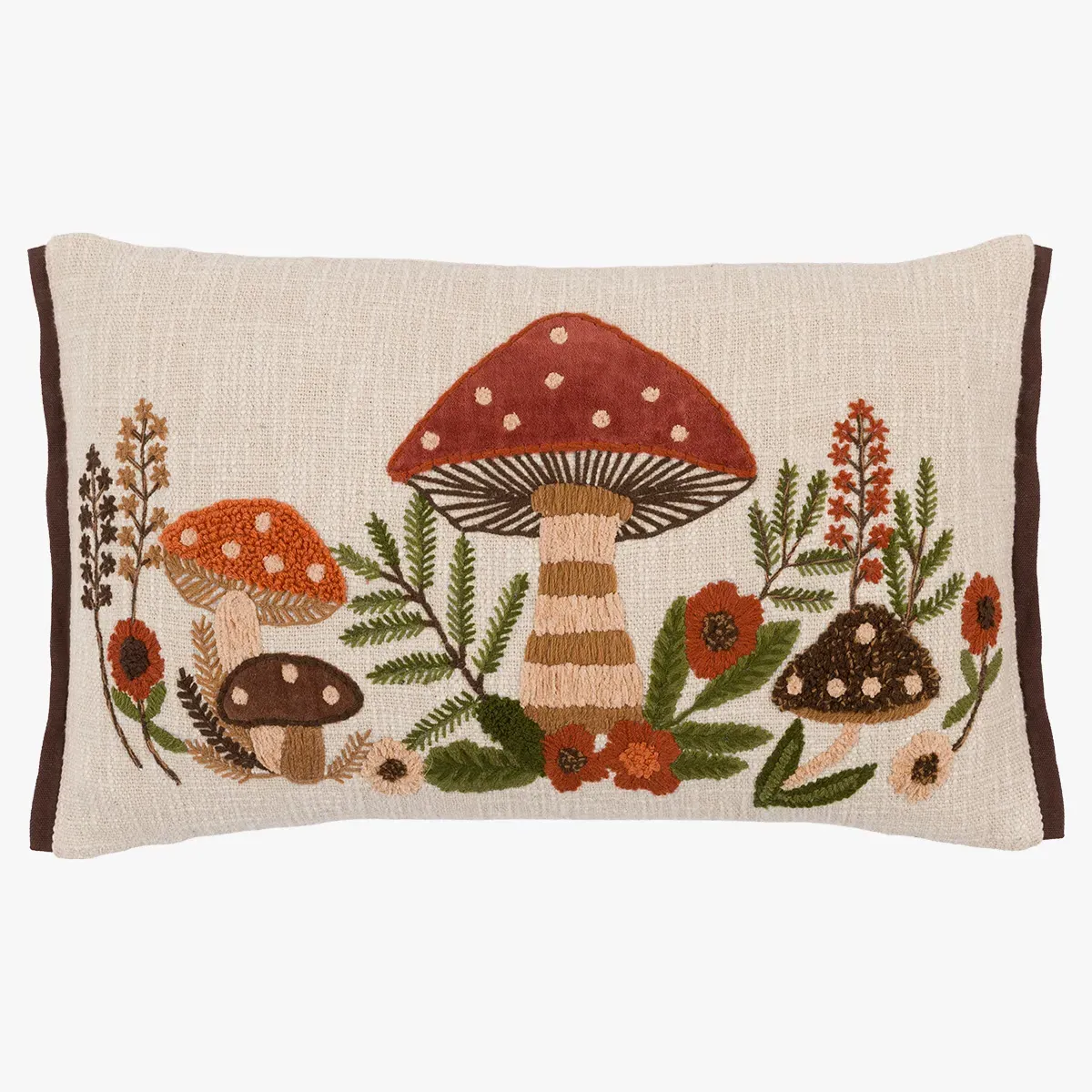Autumnal Embroidered Mushroom Cushion by Perch & Parrow