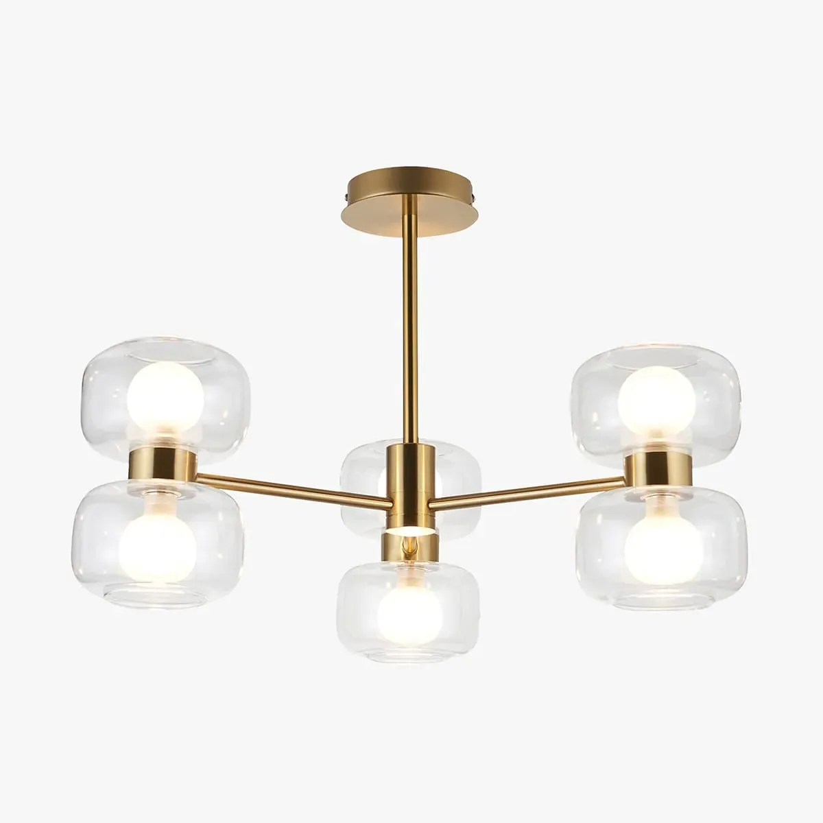 Bottega 6-Light Semi Flush Ceiling Light - Warm Brass, Clear/Frosted Glass by Perch & Parrow