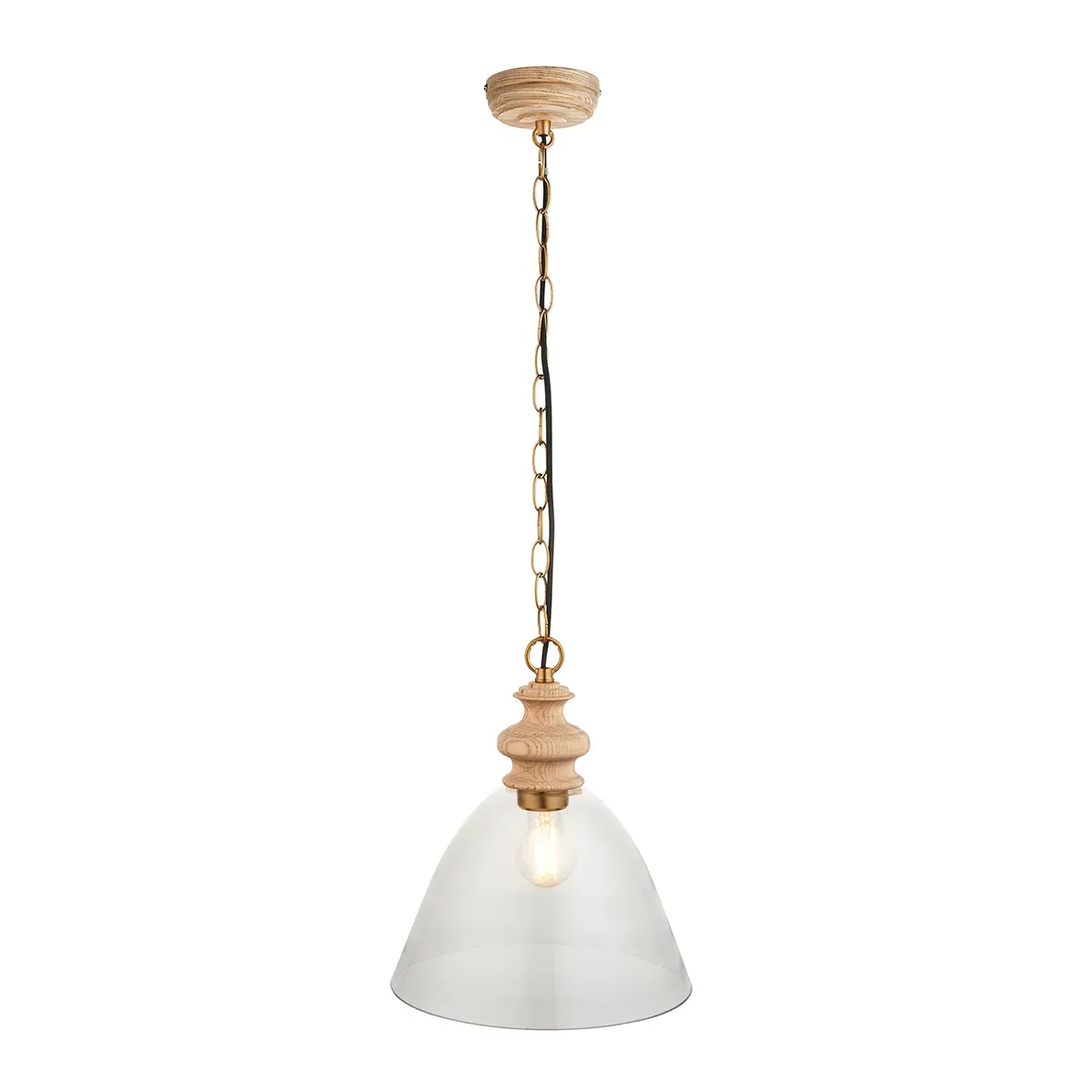 Bourton Pendant Light with Glass Shade - Brass, Ash product