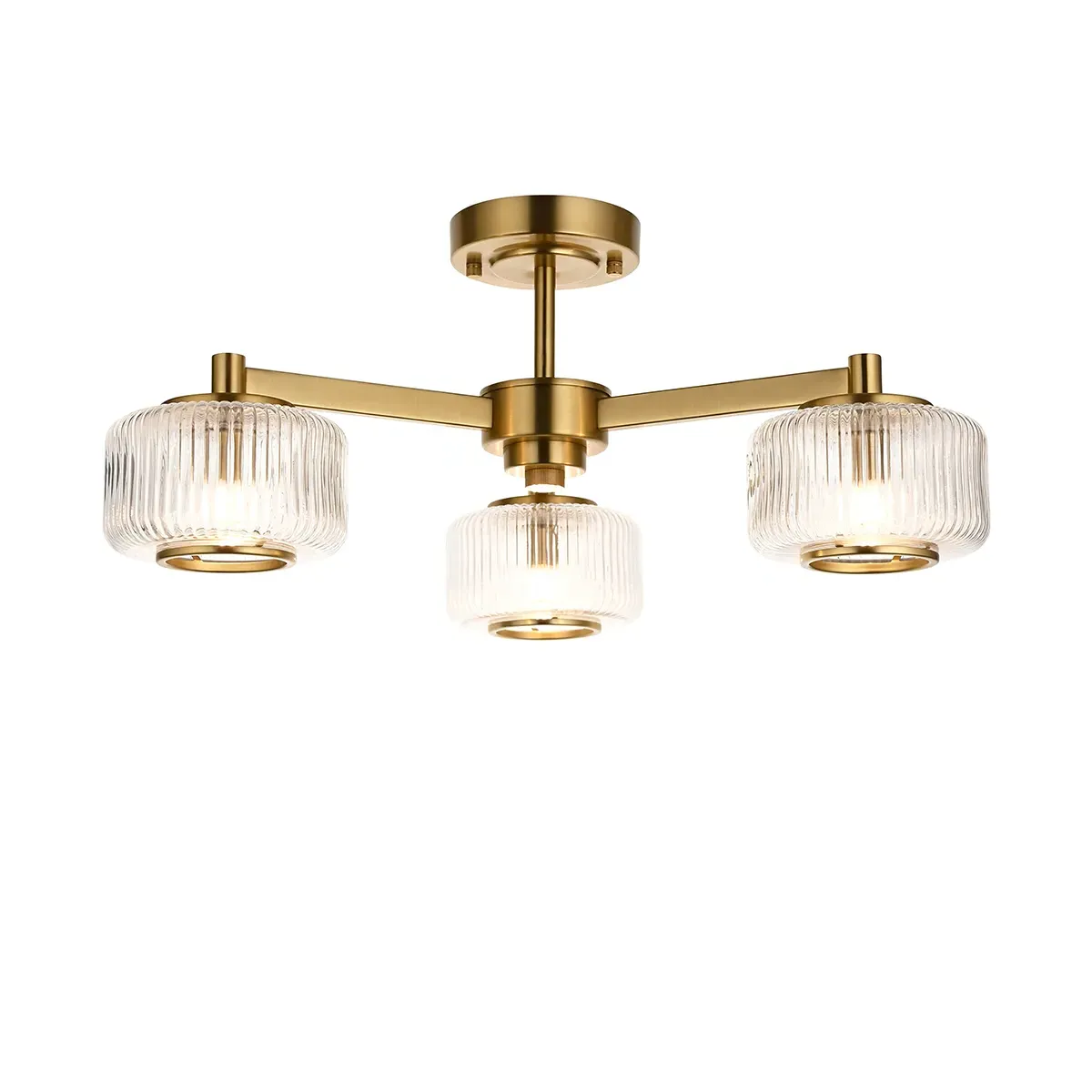 Boxford 3-Light Semi Flush Ceiling Light - Brass, Ribbed Glass product